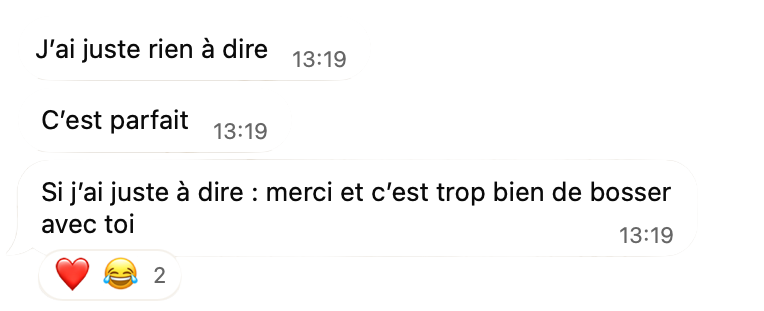 Messages d'une cliente enthousiaste après la découverte de son projet