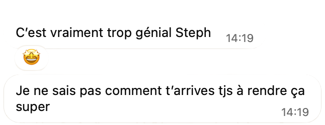 Message d'une cliente admirative du travail de MNDS